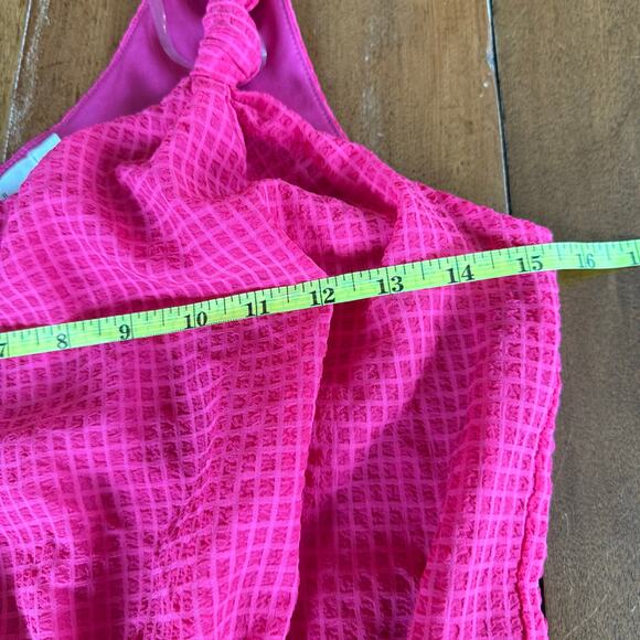 Lush Hot Pink One Shoulder Smocked Waist‎ Tiered Mini Dress Sz XS Barbie Y2K - Picture 11 of 12